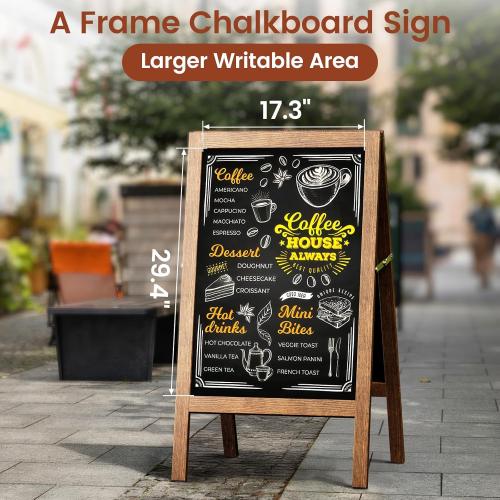 40x20 Brown Frame A Frame Chalkboard Sign, 40x20 Extra Large Sidewalk Chalk Board, Wooden Standing ChalkBoards Set with Markers, Double-Sided Magnetic Blackboard for Cafés, Weddings, Party Guide, Brown