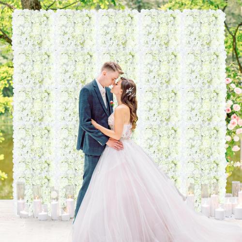 Flower Wall Backdrop 12Pcs 15x15 Inches 3D White Artificial Flower Backdrop Panels Silk Rose Flowers Wall Backdrops Floral Panels for Backdrops Wedding Party Photoshoot Background Decoration