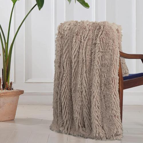 Tuddrom Decorative Extra Soft Faux Fur Throw Blanket 50x60,Solid Reversible Fuzzy Lightweight Long Hair Shaggy Blanket,Fluffy Cozy Plush Fleece Comfy Microfiber Blanket for Couch Sofa Bed,Khaki