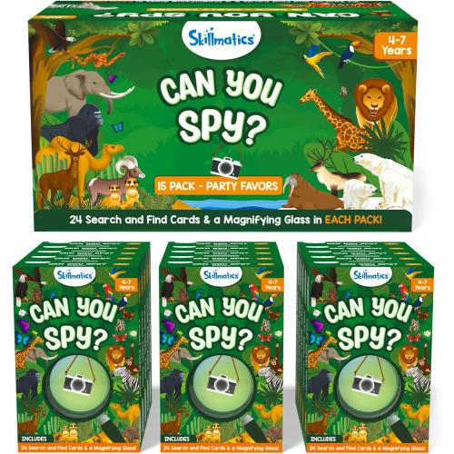 Skillmatics Party Favors (Pack of 15) - Can You Spy Animals Card Set, Search & Find Game for Kids, Goodie Bag Toy & Educational Gift for Girls & Boys Ages 4, 5, 6, 7