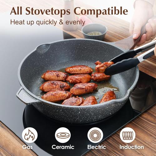 SENSARTE Nonstick Deep Frying Pan Skillet, 12-inch Saute Pan with Lid, Stay-cool Handle, Chef Pan Healthy Stone Cookware Cooking Pan, Induction Compatible, PFOA Free