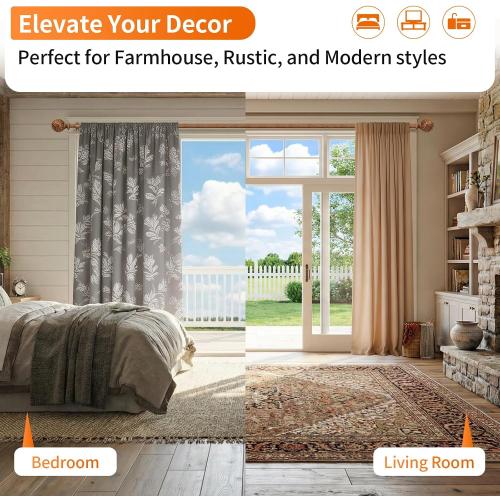 Wood Curtain Rods for Windows 18-45 Adjustable Window Treatment Rods