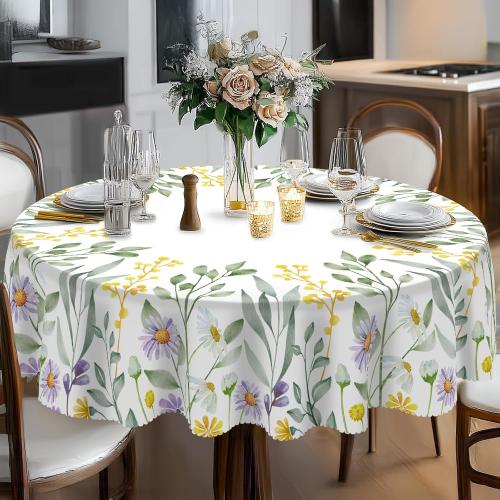 Eikione Round Tablecloths 70Inch, Summer Flower Branches Table Cloth Cover