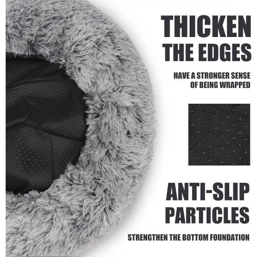 ShinHye Cat Bed Round Plush Fluffy Hooded Cat Bed Cave, Cozy for Indoor Cats or Small Dog beds, Soothing Pet Beds Doughnut Calm Anti-nxiety Dog Bed - Waterproof Bottom Washable