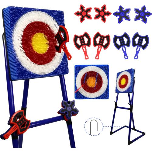 Family Axe Throwing Game for Backyard Fun | Safe Bristle Target Set with 4 Axes & 4 Darts for Kids & Adults | Lightweight & Portable for Carnival, Camping, Party and Indoor/Outdoor Games