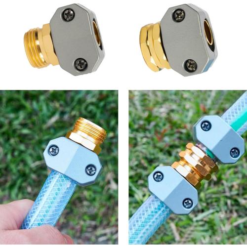 Hourleey Garden Hose Repair Kit, 2 Sets Aluminum Alloy Garden Hose End Mender, Male and Female Water Hose Repair Fittings, Fit 5/8 and 3/4 Connector, with 4 Extra Hose Washers