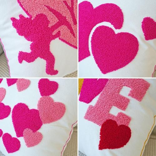 Valentines Pillow Cover 18x18 Inch - Embroidered Day Red White Hearts Design Throw Decorations Soft Cushion Case Home Decor for Couch, Sofa, or Bed(G,2pcs)