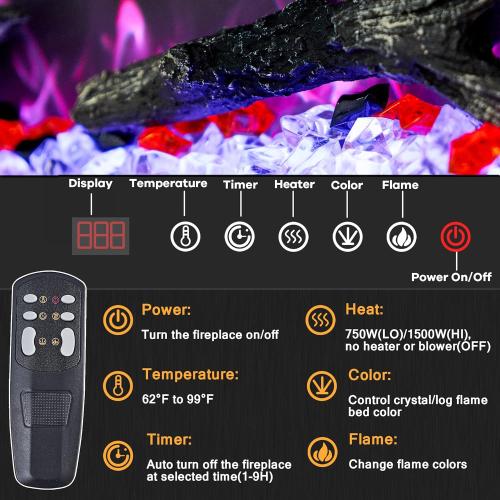 Kentsky 33 inches Electric Fireplace Inserts, Recessed and Wall Mounted Fireplace Heater, Linear Fireplace w/Thermostat, Remote & Touch Screen, Multicolor Flame, Timer, Log & Crystal, 750W/1500W