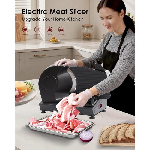 Meat Slicer Machine for Home Use - Electric Deli Food Slicer with Removable 7.5'' Stainless Steel Blade, 1-15mm Adjustable Thickness Meat Slicers for Slicing Meat, Cheese, Bread, Easy to Clean (Black)