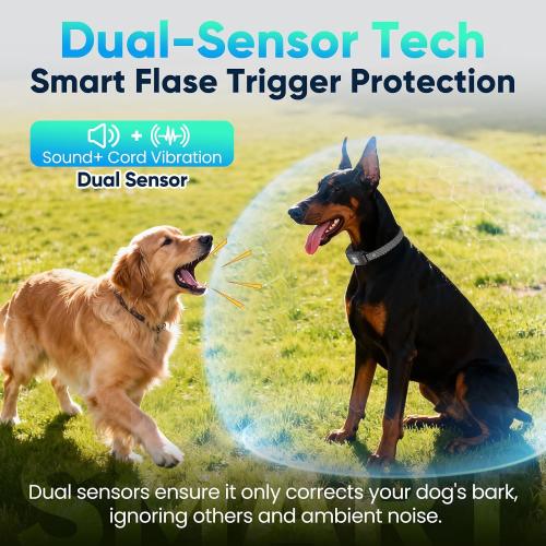Dog Bark Collar for Large Medium Small Dogs, Effective No-Bark Collar, Smart Barking Collar, Rechargeable Bark Collar with 7 Sensitivity, 3 Modes, IP67 Waterproof, Blue Black, 2 Pack