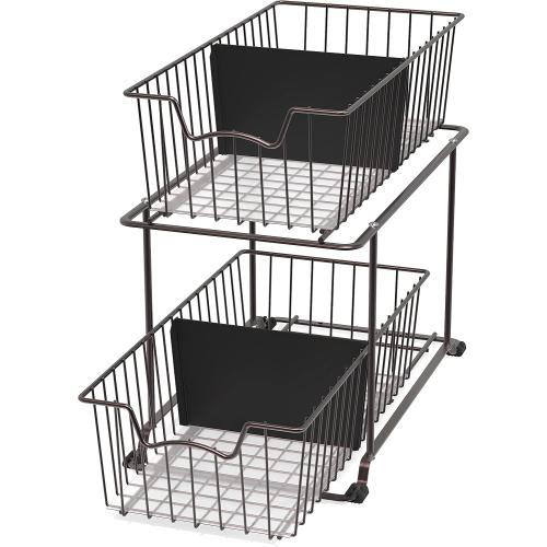 SimpleHouseware 2 Tier Cabinet Wire Basket Drawer Organizer, Brown