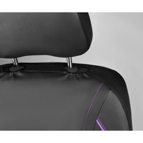 CAR PASS Piping PU Leather Car Seat Cover,Inside Zipper Design and Reserved Opening Holes Airbag Compatible,Universal FIT for Car, SUVs,Van,Trucks,Full Set, Black & Purple