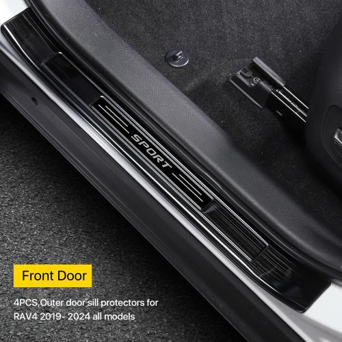for Toyota RAV4 2025 2024 2023 Door Sill Protector Cover, Stainless Steel Outer Door Entry Guard Plate Fit for RAV-4 2022 2021 2020 2019 Trim Accessories Interior Decoration Sticker-Black