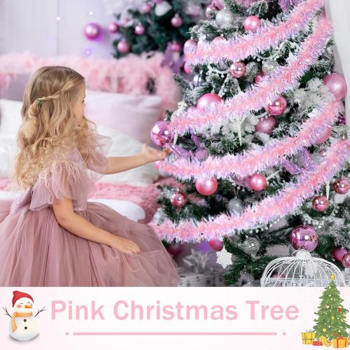 49.2 ft Pink Tinsel Garland Pink Glittering Decoration Metallic Garland for Valentine Birthday Wedding Party Easter Halloween Holiday Festivities Indoor Outdoor Home Christmas Decor Supplies