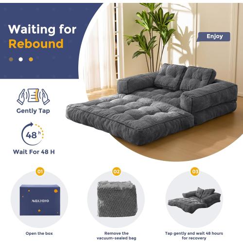 MAXYOYO Folding Sofa Bed, L-Shaped Convertible Sofa Bed with Armrest Foldable Sleeper Couch with Pillow, Portable Fold Out Chair Comfy Floor Couch Lounge for Living Room Bedroom, Dark Grey, Double