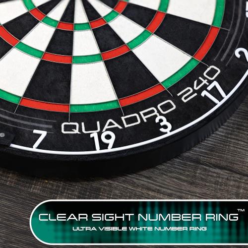 Harrows Quadro Dart Board - Unique 3 Scoring Zones, 240 Max Score, Ultra Thin Wire, Compatible with Stand & Lighting