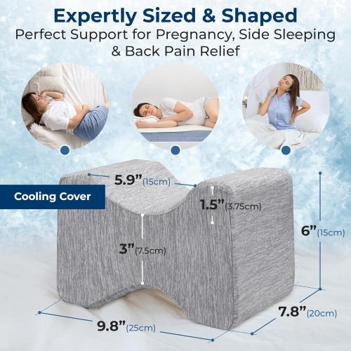 5 STARS UNITED Knee Pillow for Side Sleepers - Hip Pain Relief - Cooling Cover - Memory Foam Leg Cushion for Side Sleeping - Between Legs Pillow for Sciatica & Lower Back Pain, Arctic Gray