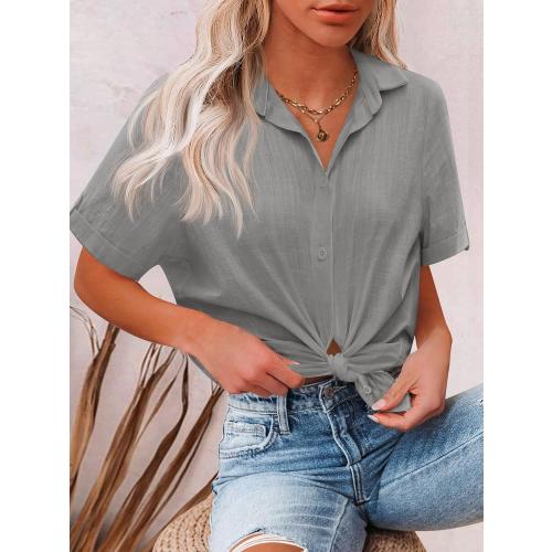 Button Down Shirt Women 2XL  Sleeve Blouses V Neck Collared Button Up Summer Beach Tops