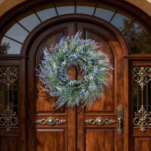 26'' Large Lavender & Eucalyptus Wreath for Front Door - Artificial Eucalyptus Leaves Greenery Outdoor Wreath for Wedding Farmhouse Porch Wall Room Home Decor (Blue)
