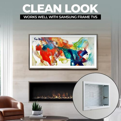 White Box In-Wall Retrofit Media Enclosure for Samsung The Frame TVs, One Connect Box & Streaming Devices – Steel Flush Mount Cable Management‼️hardware zip tied to frame‼️