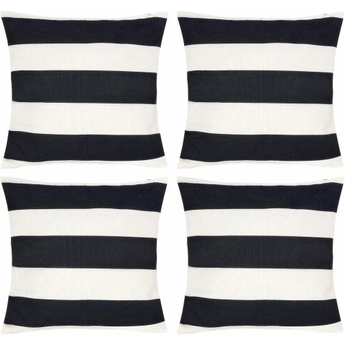 4 Pack Waterproof Pillow Covers Outdoor Throw Pillowcases Decorative Garden Cushion Case for Home Garden Patio Couch Balcony Striped (18 * 18 inch, Black & White)