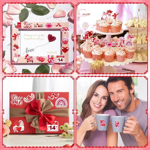 JULBEAR Valentine's Day Foam Sticker, 300Pcs Cartoon Styles Color Printing Heart Self Adhesive Stickers for Kids Party Favors DIY Crafts Decorations