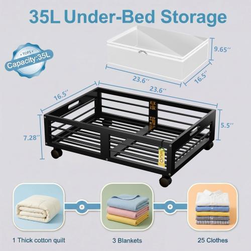 Under Bed Storage Containers with Wheels, Larger Bamboo Wood Under Furniture Storage Containers with Dust Bags，Rolling for Shoes Clothes