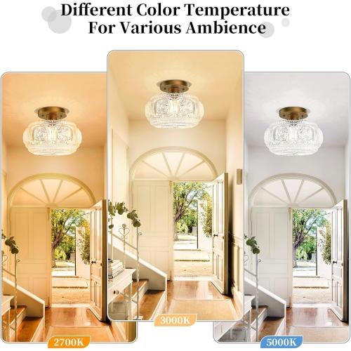 Semi Flush Mount Ceiling Light, Globe Glass Ceiling Light Fixture, Gold Modern Lighting for Hallway Porch Corridor Kitchen Bedroom, Bulb Not Included