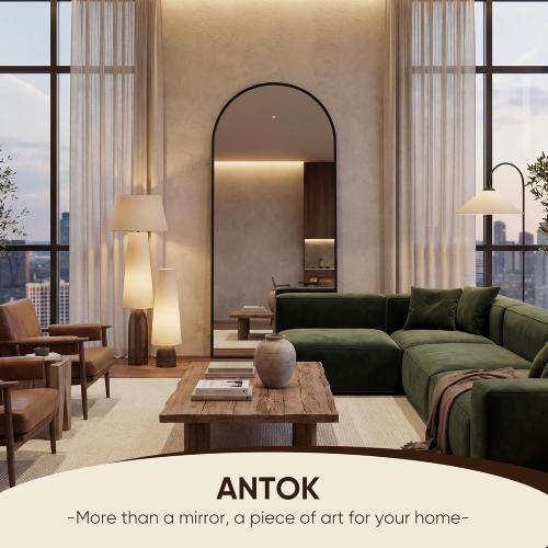 Antok 56 x14” Arched Full Length Floor Mirror, Black Aluminum Frame, Free Standing/Wall Mount/Leaning for Bedroom, Living Room, Dressing Room