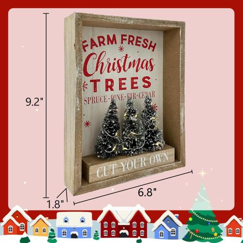 Christmas Decorations for Home Farmhouse LED Lighted Farm Fresh Christmas Tree Decor with Timer Wooden Table Winter Sign Winter Vintage Holiday Block Vintage Holiday Block Xmas Party Decor