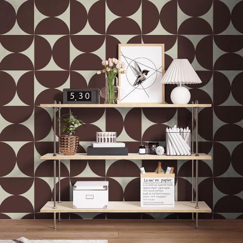 Dimoon Wallpaper 236x17.3Peel and Stick Geometric Contact Paper Vintage Dark Red Beige Wall Paper Removable Square Waterproof Self Adhesive Wall Covering for Bedroom Shelf Liner Decal Vinyl Roll