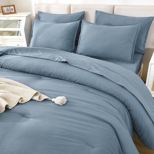 Litanika Twin/Twin XL Size Comforter Sets - 5 Pieces Bed in a Bag Grayish Blue, Lightweight Bed Set with Comforter, Sheets, Pillowcase & Sham