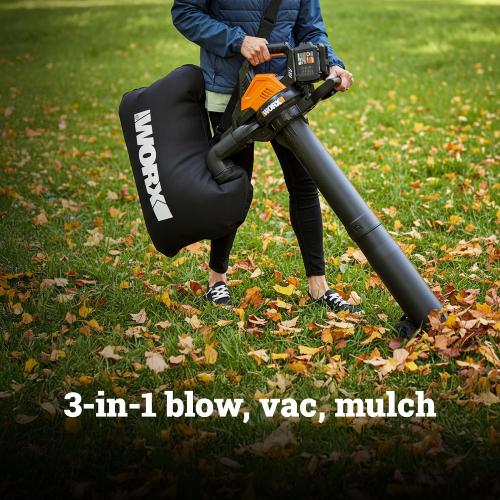 WORX Cordless Leaf Blower, 3 in 1 Blowers for Lawn Care with Leaf Vacuum & Leaf Mulcher, Electric Blower with Brushless Motor & 2 Speed Control, 2 × 4.0 Ah Batteries & Charger Included, WG583