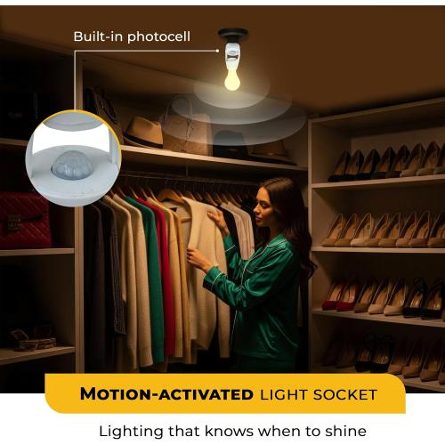Touch & Glow 360 Motion Sensor Light Socket for Indoor & Outdoor - Energy Efficient Socket Adapter for Garage, Basement, Kitchen, Storage Room - Smart Motion Detector - Motion Activated Light Adapter