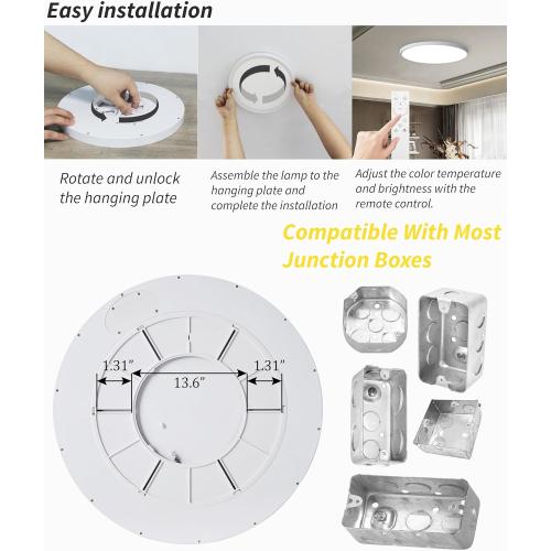 1pack 24 Inch Large Flush Mount Ceiling Light, 50w Led Ceiling Light, 3000k/4000k/6000k Selectable 4980lm Ceiling Lights, Super Slim Led Light Fixture for Bedroom Kitchen Living Dining Room Office