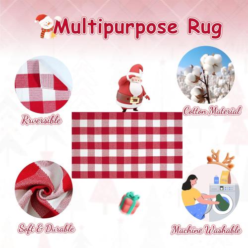 OJIA 2PCS Christmas Rug Door Mat Combo Set, Imitation Coir Doormat   3'x5' Red and White Plaid Rug Xmas Washable Outdoor Area Rugs Layered Door Mats Floor Carpet for Porch Patio Decor Outside Entry