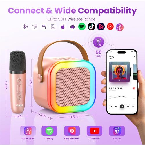 Mini Karaoke Machine for Kids Adults, Portable Bluetooth Speaker with 2 Wireless Karaoke Microphones,2025 TOP Birthday Gifts Toys for Boys 3,4, 5, 6, 7, 8 Years Old Toddler Karaoke Player(Rose Gold)