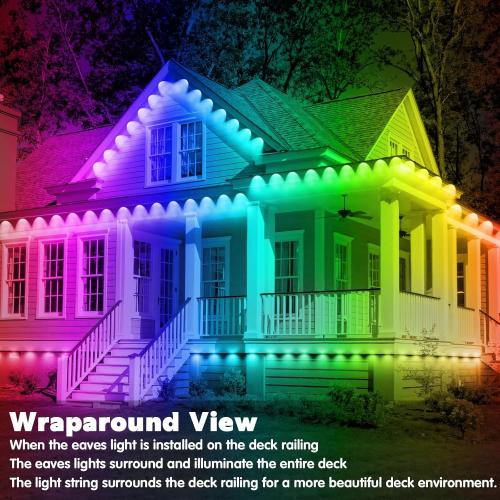 300FT Permanent Outdoor RGB Lights - IP67 Waterproof with Smart App Control Remote, DIY Scene Modes, Music Synchronization, Eaves Light for Garden Decor, Deck, Christmas, Party, Party, Halloween,Roof