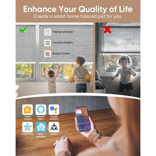 Kincmo Motorized Blinds with Remote,100% Blackout Motorized Roller Shades Work with Apple Homekit,Alexa,Google, Custom Electric Blinds with App,Voice Control (Dreamy Grey)
