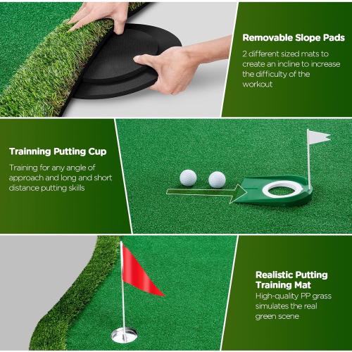 Golf Putting Green Indoor Outdoor Putting matt Professional Training Mat Practice Putting Mat with 3 Flags 1 Movable Cup 2 Slope Pad 5x10ft