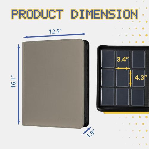 9-Pocket Toploader Binder, Clovecat Premium Card Book， Holds 252 Trading Card with 20 Removable Top-loader Sleeves，PU Card Holder Folders,Card Album for MTG, TCG, Yugioh, Game & Sports Cards(Gray)