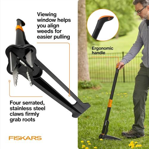Fiskars 4-Claw Stand Up Weed Puller Tool, Gardening Hand Weeding Tool with 39 Long Ergonomic Handle with Easy-Eject Mechanism