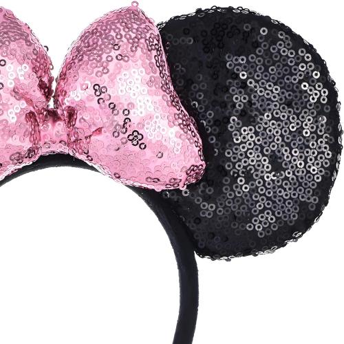 A Miaow 3D Black Mouse Sequin Ears Headband MM Glitter Butterfly Hair Clasp Park Supply Adults Women Photo Accessory