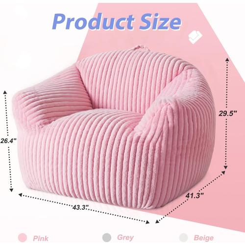 HABUTWAY Bean Bag Chair, Large Bean Bag Chairs for Adults, Memory Foam Floor Sofa with Handle, Faux Fur Beanbag Chair for Living, Reading, and Relaxing Room (Light Pink)