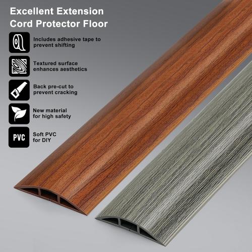 Size 4ft Wood Grey Cord Hider - 4FT Soft PVC Cord Protector, Hide Extension Floor Wire Covers for Cords, Organizer Wires Floor Cable Cover, Cable Cavity: 0.47 (W) x 0.24 (H)