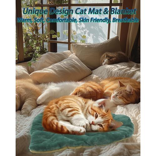 Cat Mat Self Warming Cat Bed 26x20 Leaf Shaped Cotton Soft Warm Pet Pad Blanket for Indoor Bed Couch Sofa Floors Cat and Dog Warm Mattress (Green)