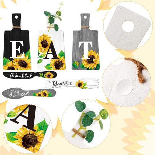 Bucherry Sunflower Kitchen Wall Decor Sets, 6 Wooden Eat Signs Decor