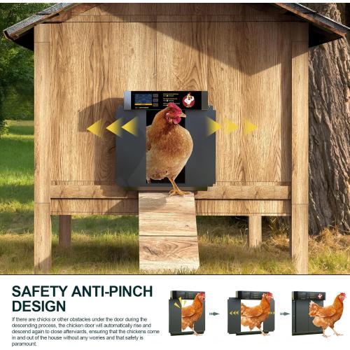 Chicken Coop Door, Automatic Chicken Coop Door Opener, Large LCD Display with Timer & Light Sensor, Anti-Pinch Protection
