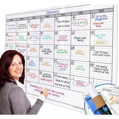 Dry Erase Monthly Extra Large White Board Calendar for Wall, 38 by 50, Jumbo Laminated Erasable One Month Whiteboard Calendar, Huge Oversized Blank 30-Day Poster with Lines and Squares