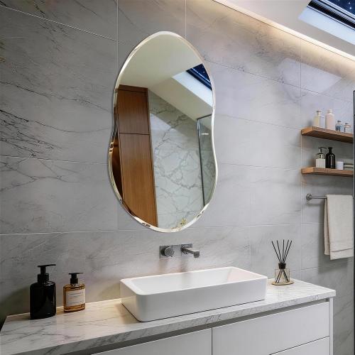 Asymmetrical Mirror, 38x22inch Special-Shaped Beveled Edge Frameless Bathroom Mirror,Irregular wall Mirror, Suitable for Living Room, Bedroom/wall/Bathroom/Makeup Area/Cloakroom。